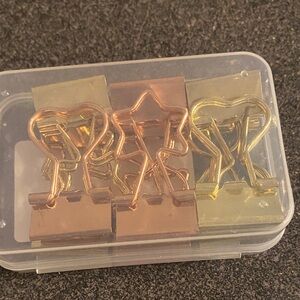 12 Piece Metal Binder Clips- Heart, Cat, and Star (rose gold & gold)